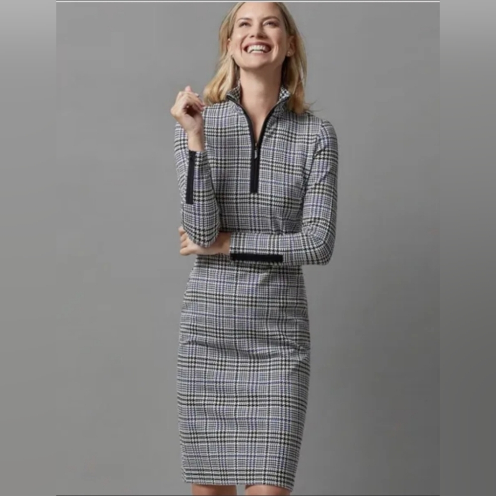 J. MCLAUGHLIN Dress Size L Houndstooth Aspen Glenn Ponte Knit Bedford Midi